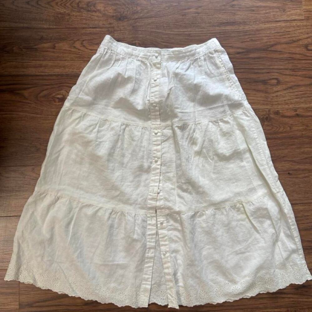 Laura Ashley Cotton Linen Tiered Maxi Skirt Size L